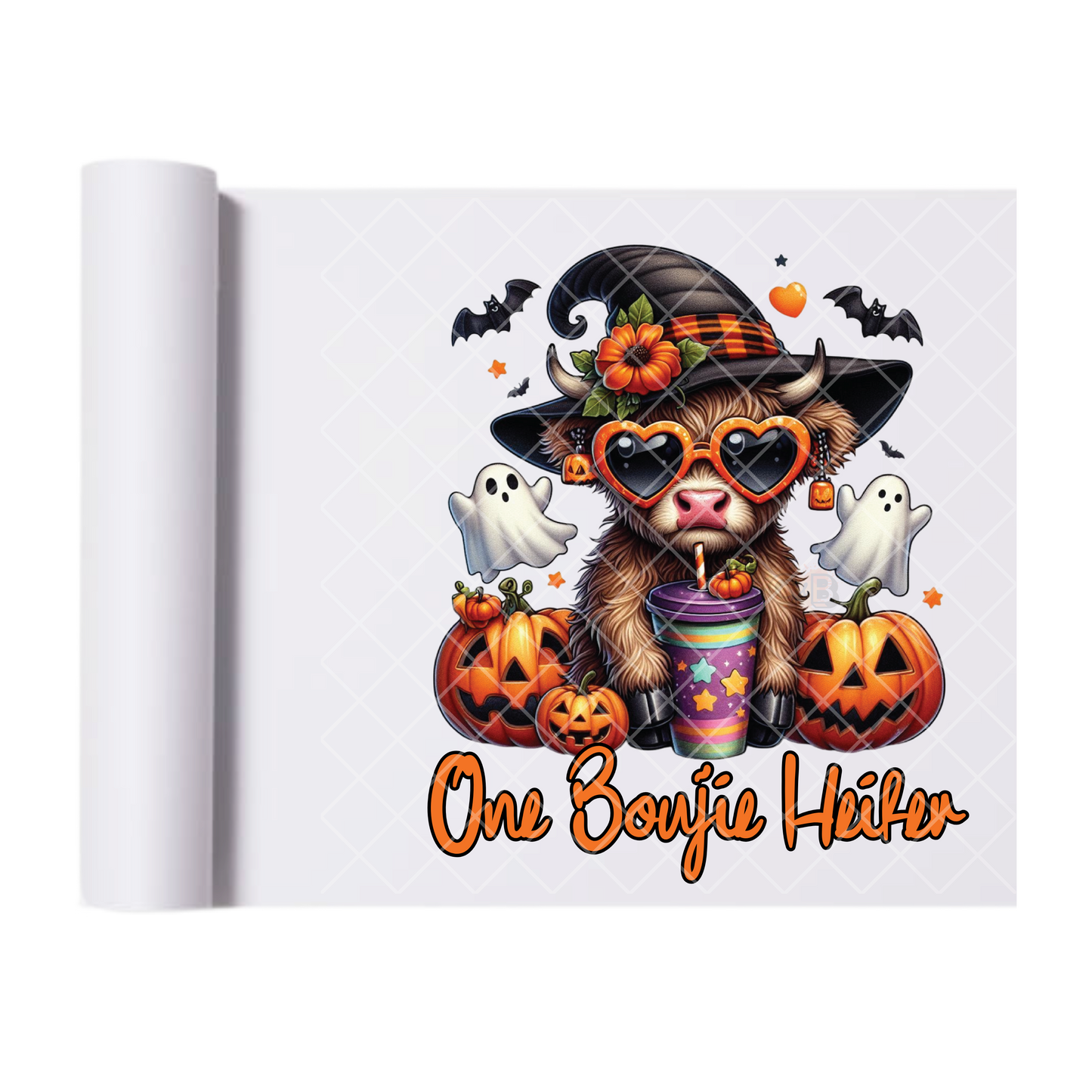 Boujie Highland Halloween Cow - Ready To Press Print Transfer for Apparel, Cotton, Polyester & Blends - High-Quality Print- Commercial Grade
