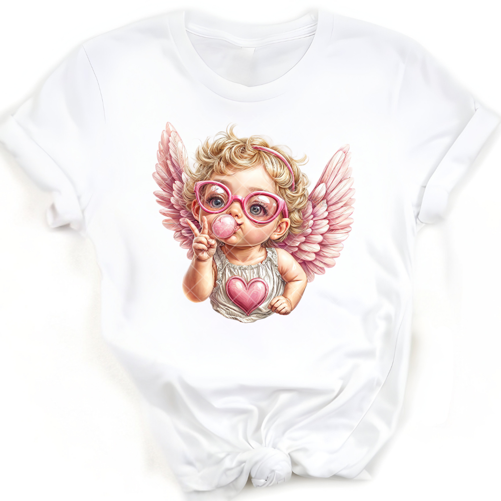 Cute Cupid Pink Wings - Direct Transfer Print, Ready To Press For T-Shirts, Cotton, Polyester & Blends - Tshirt Business Quality