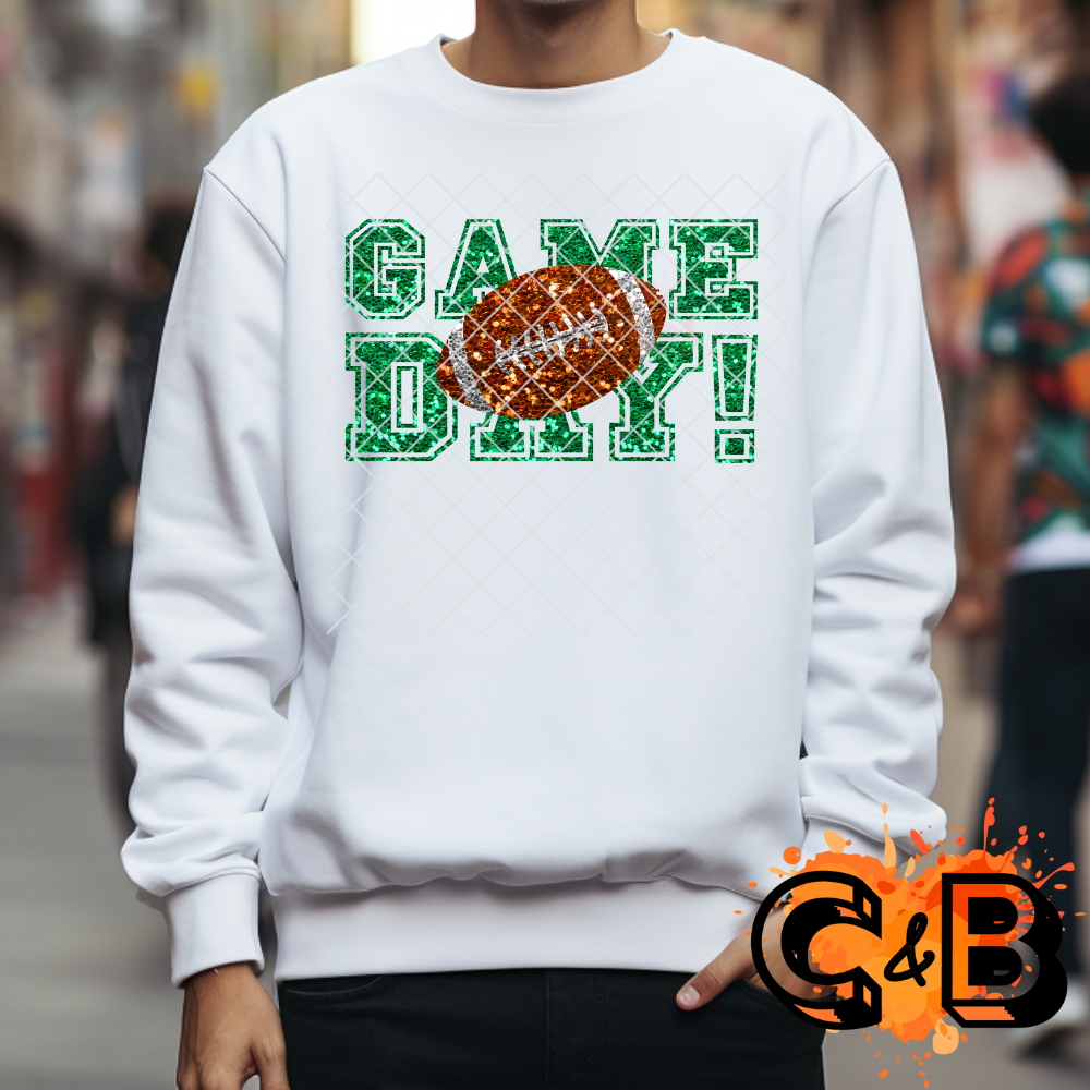 Glitter game day football green font PNG