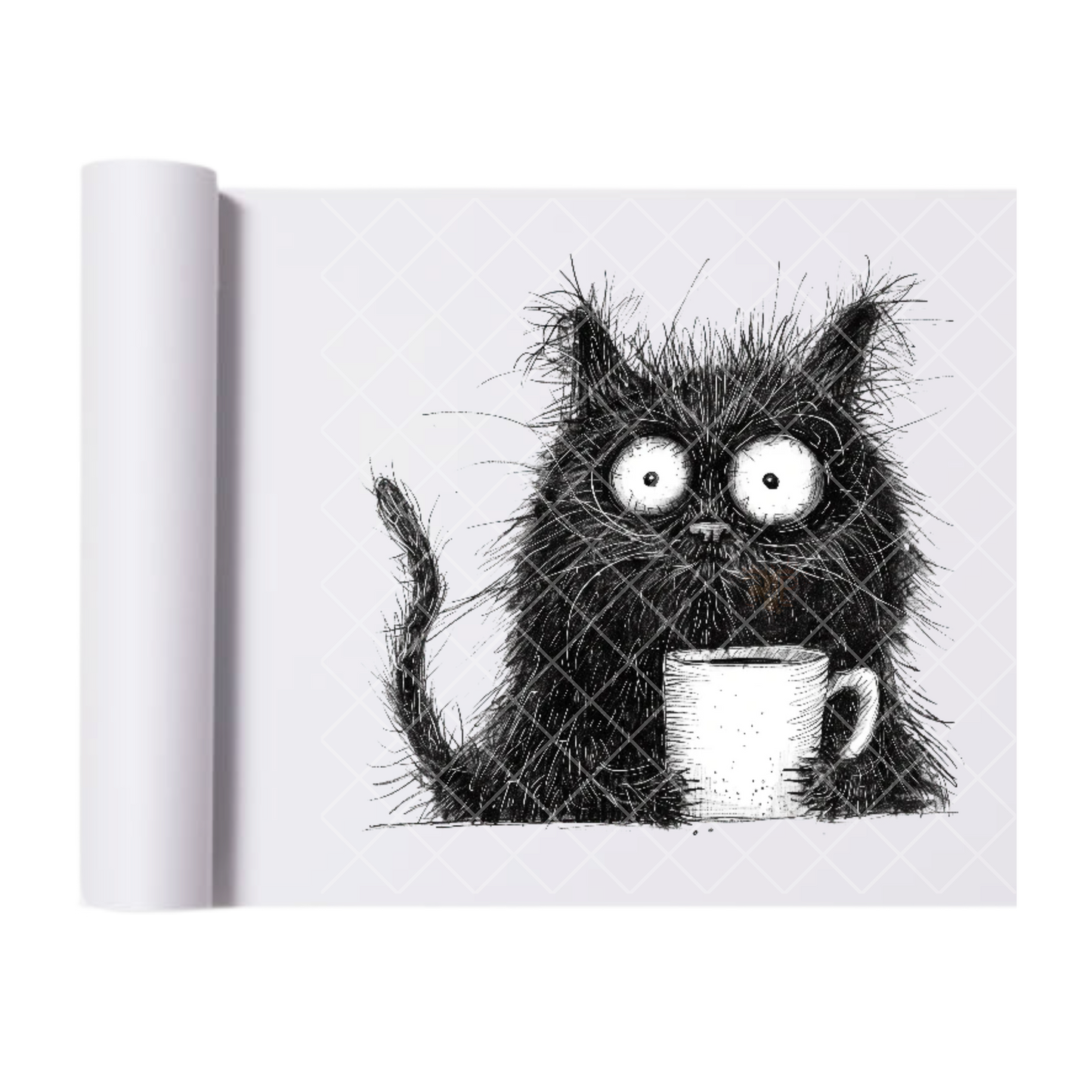 Black Cat Morning Coffee - Ready To Press Print Transfer for Apparel, Cotton, Polyester & Blends - High-Quality Print- Commercial Grade