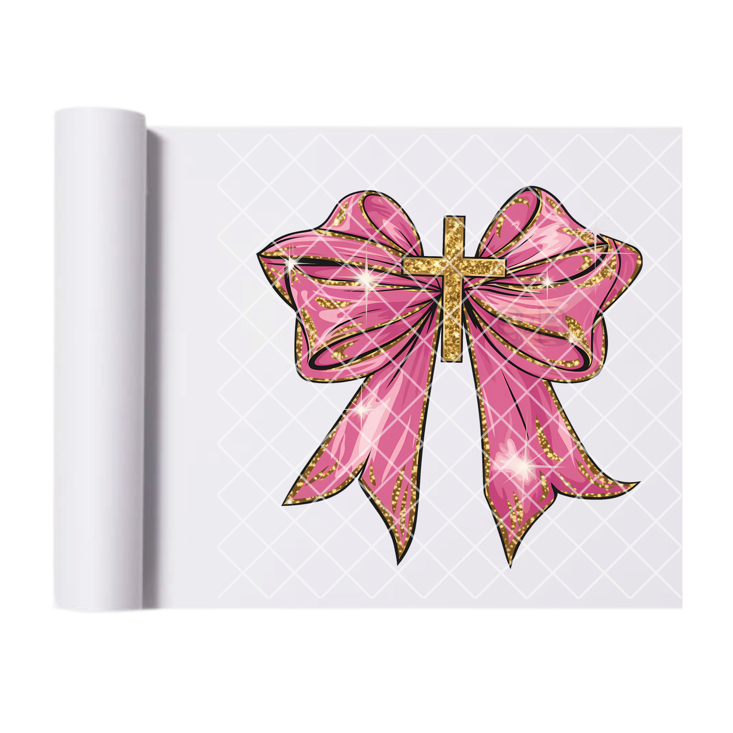 Pink gold bow with cross DTF transfer-high quality transfer for printing