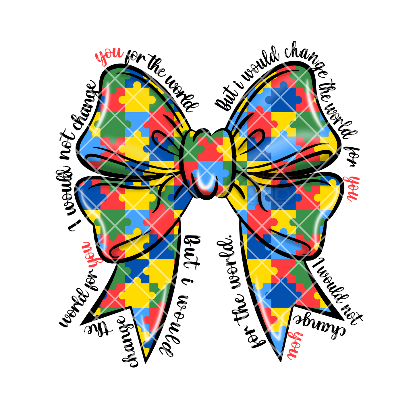 Autism awareness multicolor bow PNG