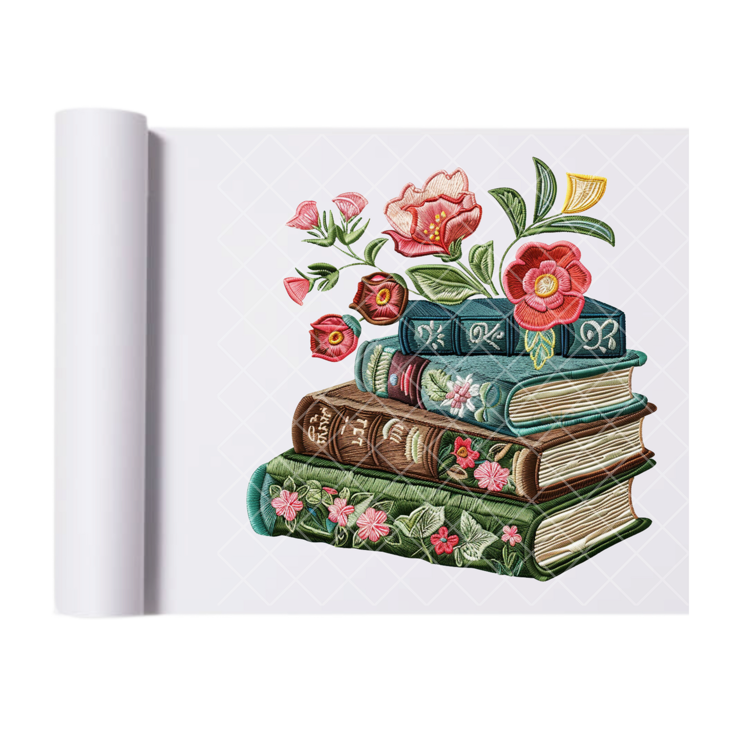 Embroidery Books And Floral - Direct Print Film Transfer for T-Shirts, Cotton, Polyester & Blends - High-Quality Print