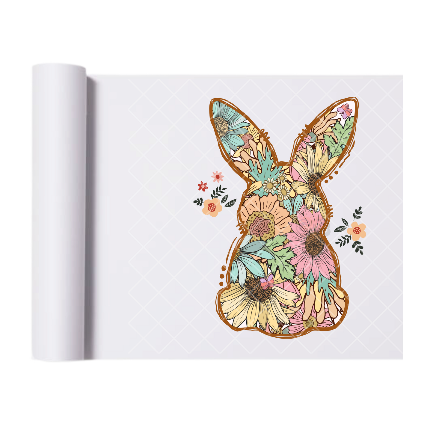 Bunny silhouette with flowers - Direct Print Film Transfer for T-Shirts, Cotton, Polyester & Blends - High-Quality DTF Print