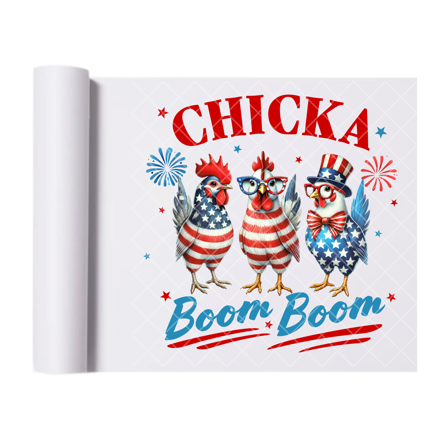 Chicka Boom Happy 4th - Direct Print Film Transfer for Trendy T-Shirts, Cotton, Polyester & Blends - High-Quality Print
