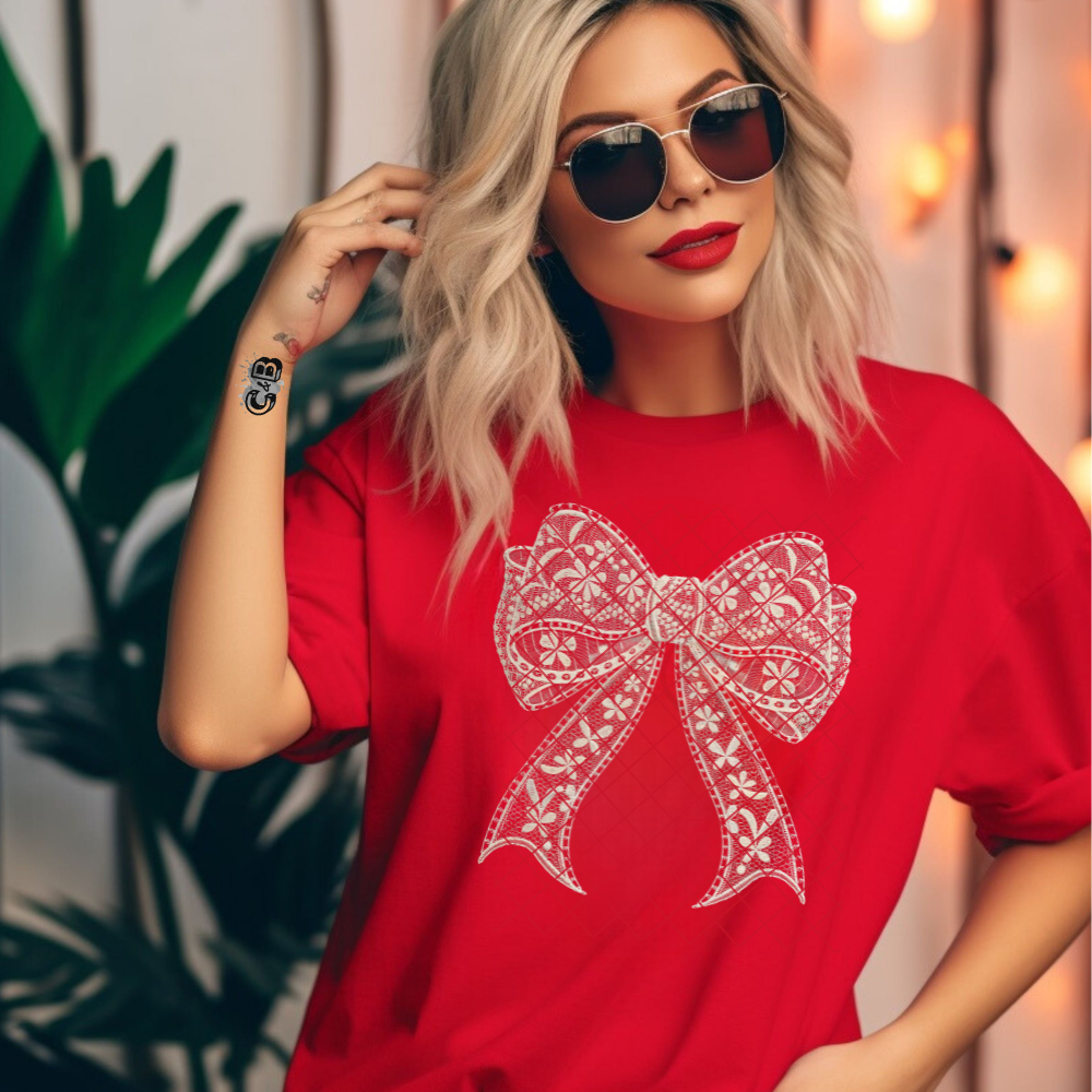 Cream Lace Bow - Direct Print Film Transfer for T-Shirts, Cotton, Polyester & Blends - High-Quality DTF Print