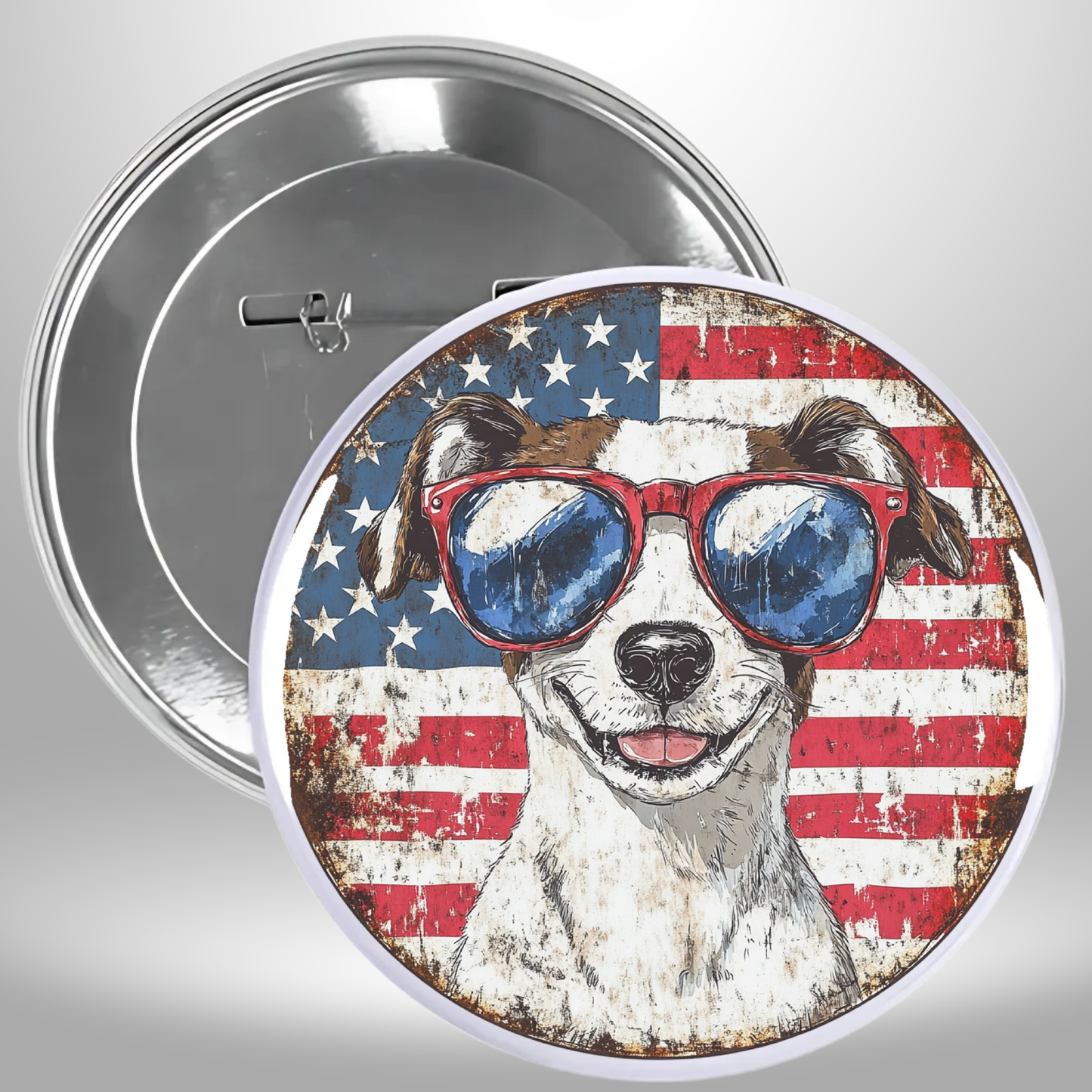 Set Of 9 - 4th Of July Theme Gnome Puppy Rooster Flag Pinback Buttons