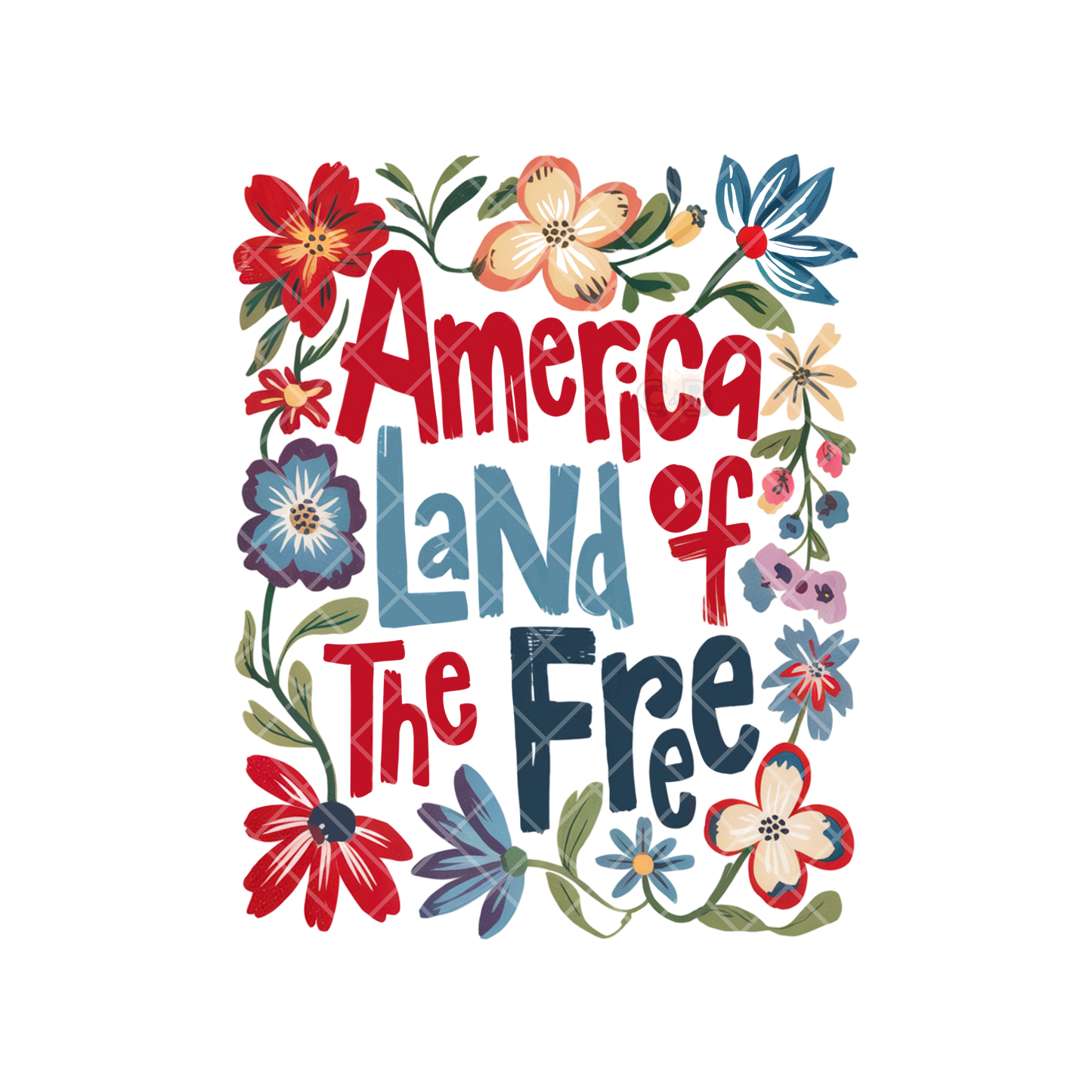 Land Of The Free Floral Design PNG