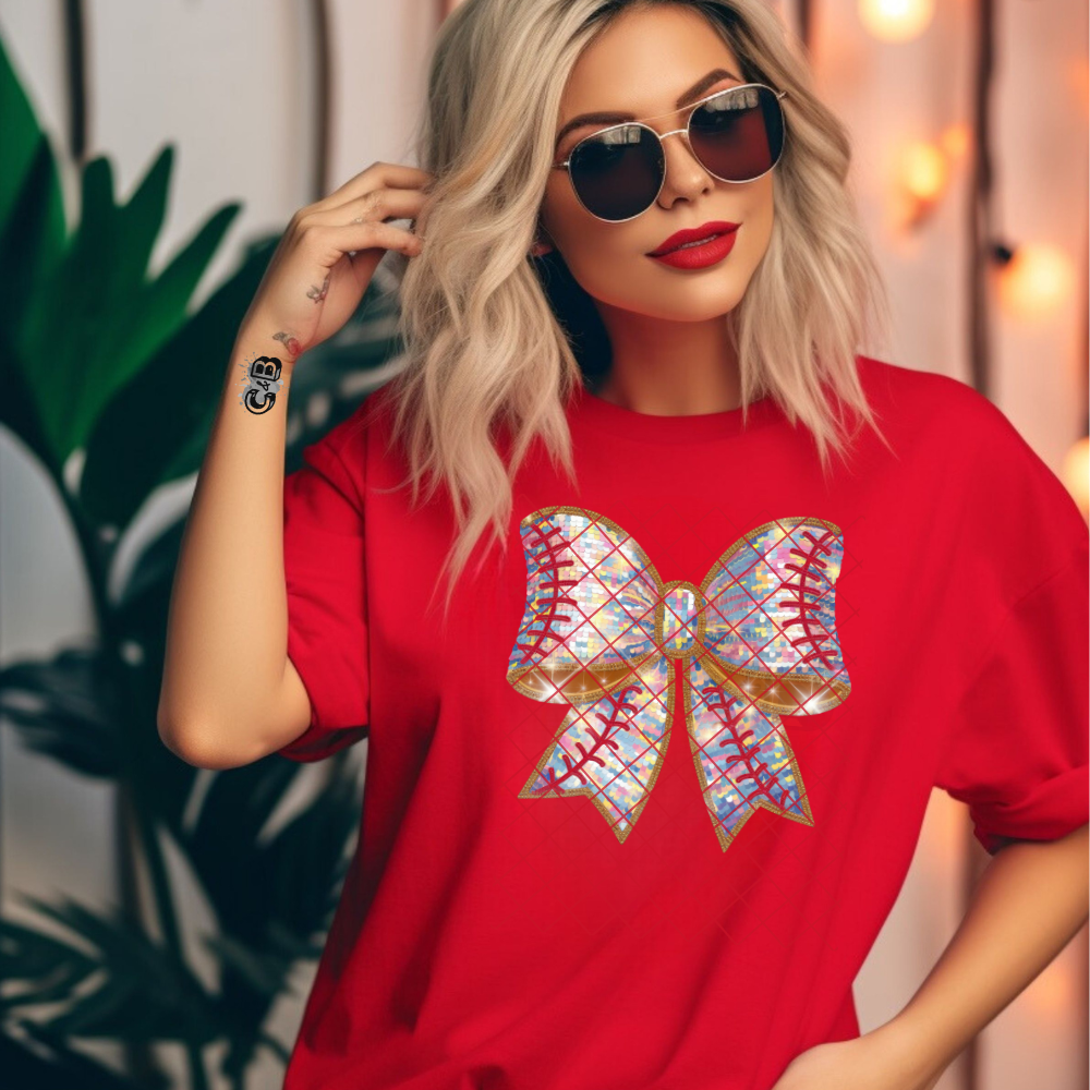 Baseball Themed Glam Bow PNG