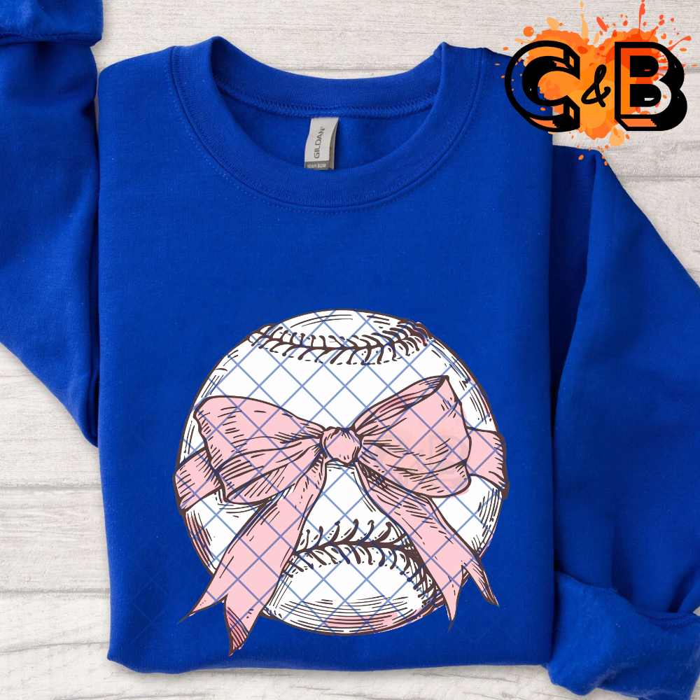Baseball with pink ribbon bow PNG