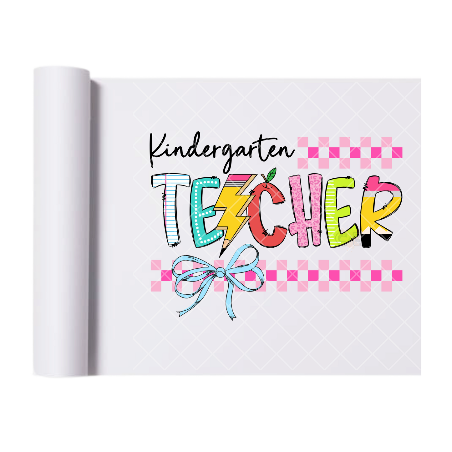 Kindergarten Teacher Pencil Bolt - Direct Print Film Transfer for T-Shirts, Cotton, Polyester & Blends - High-Quality Print