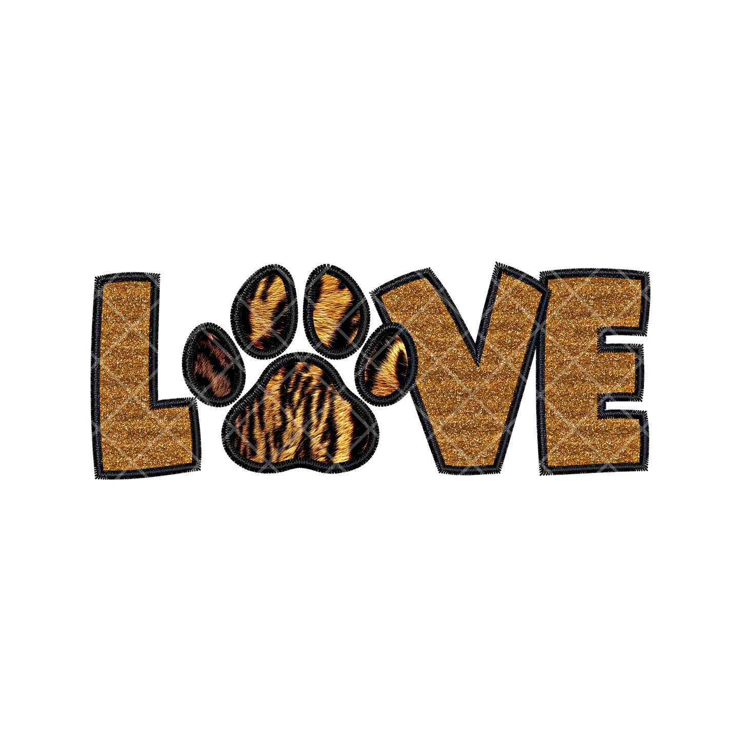 Love Paw Print Tiger Gold Embroidery PNG