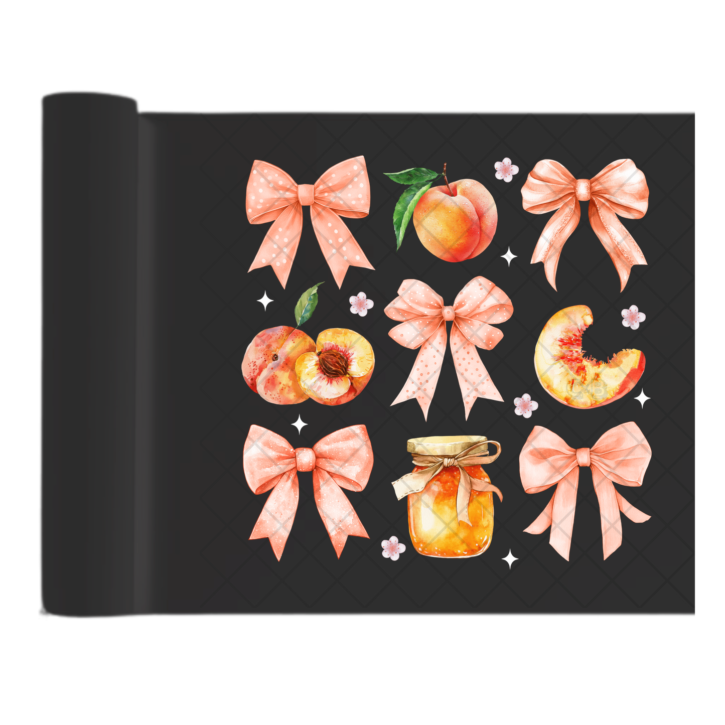 Peach Themed Bows - Direct Print Film Transfer for Trendy T-Shirts, Cotton, Polyester & Blends - High-Quality Print