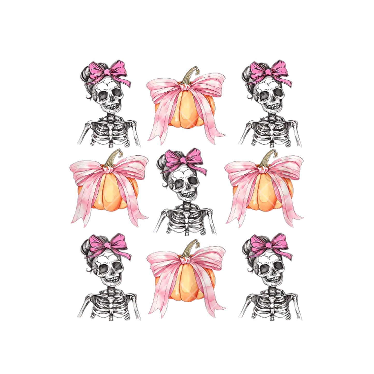 Pink Bow Skelly Pumpkin PNG File