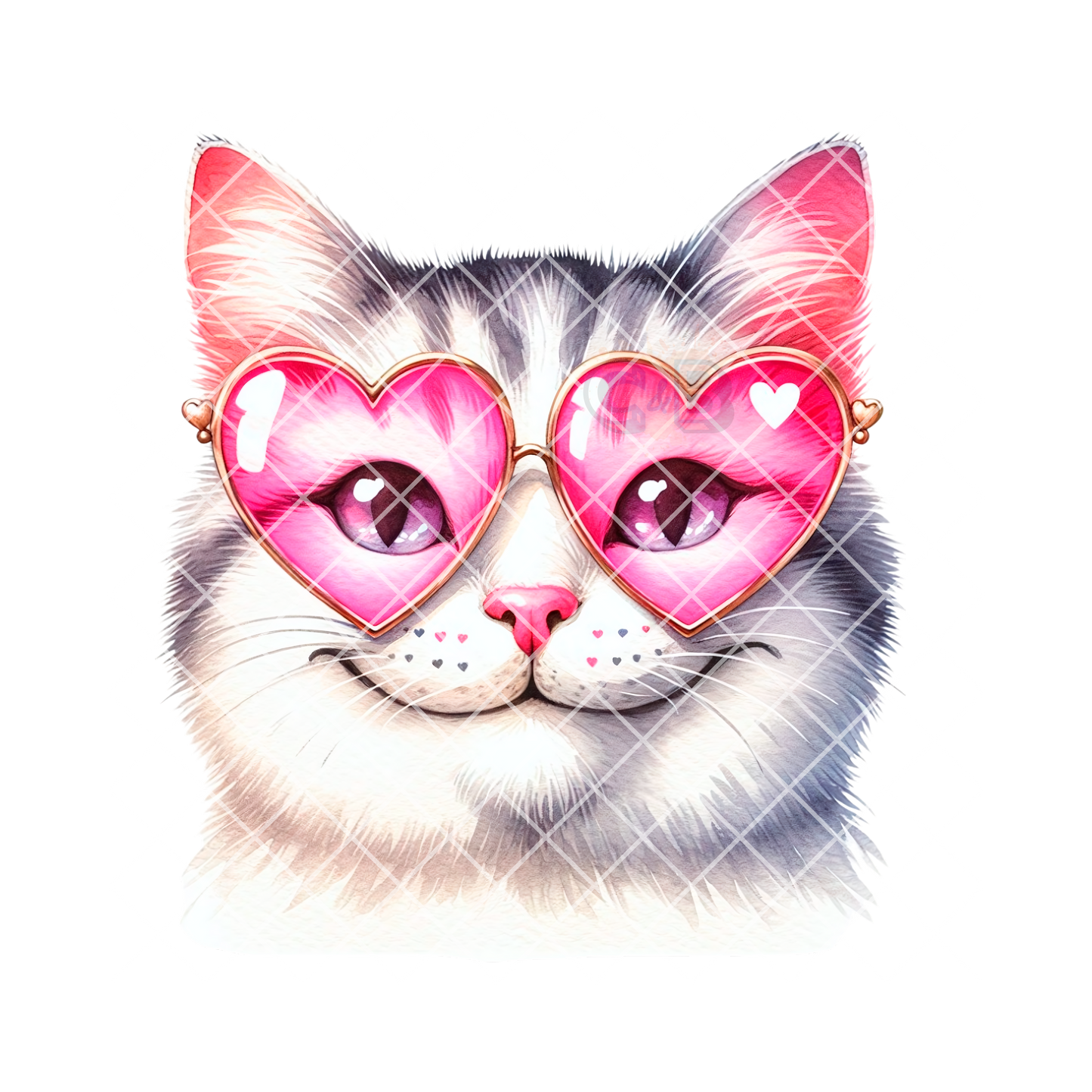 Kitty with pink heart glasses PNG