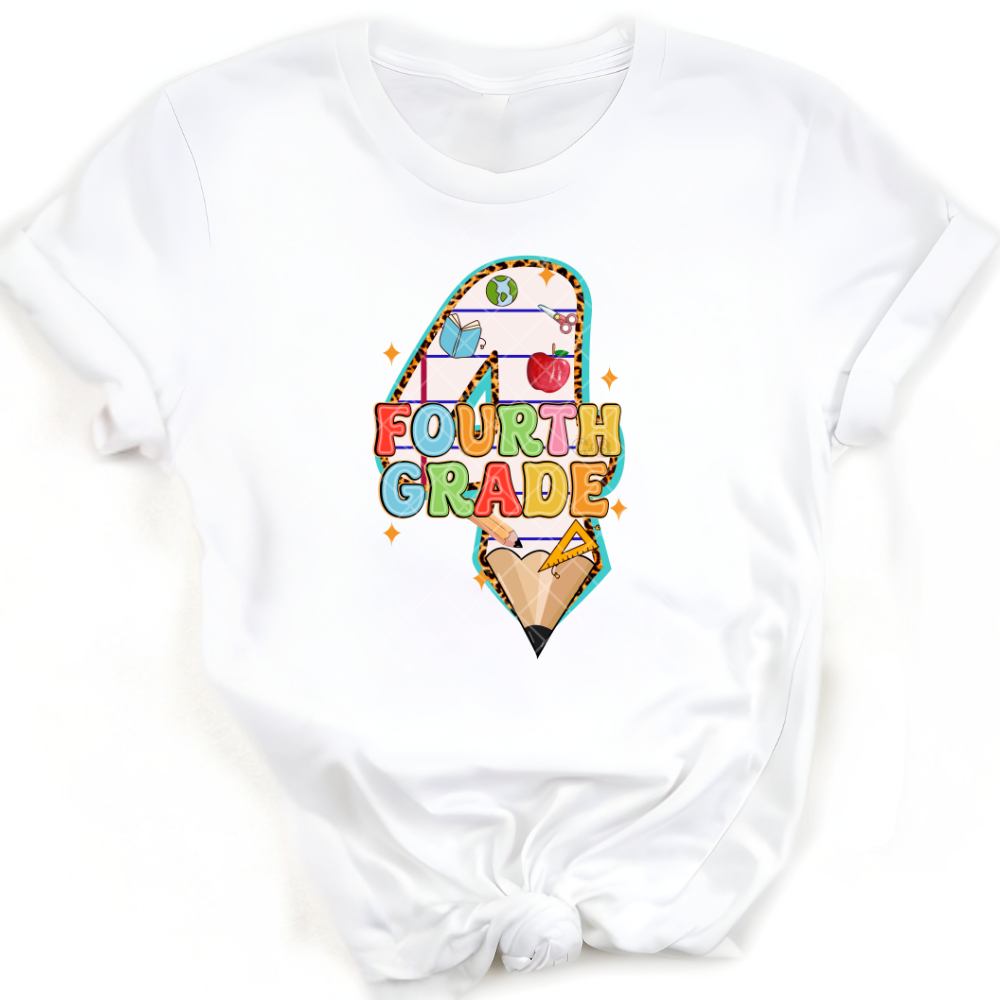 Fourth Grade Pencil 4 - Direct Print Film Transfer for T-Shirts, Cotton, Polyester & Blends - High-Quality Print
