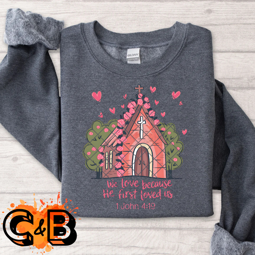Pink church we love DTF film t shirt transfer