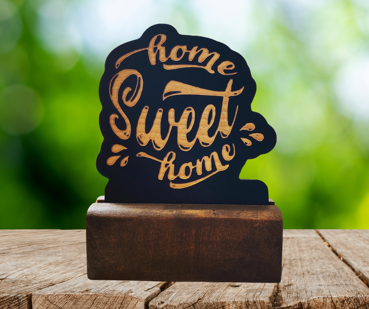 Home Sweet Home Juice Handcrafted CNC Carved Wooden Decor – Rustic Home Accent