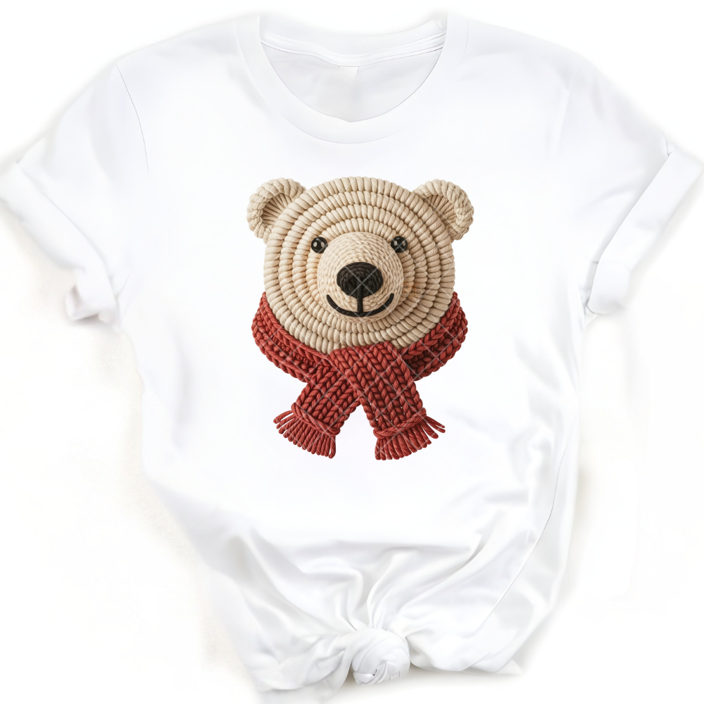 Polar Bear Red Scarf Faux Crochet PNG File