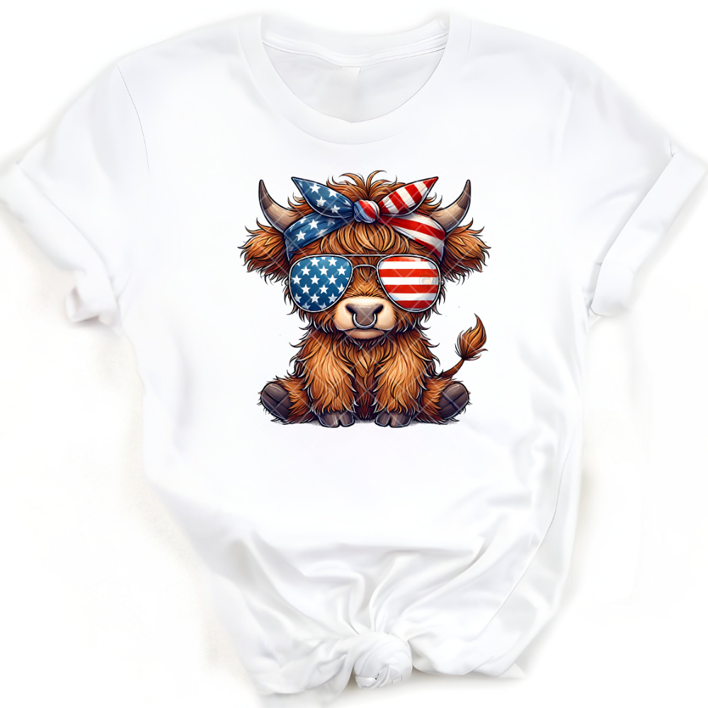 Highland Cow Patriotic Glasses PNG