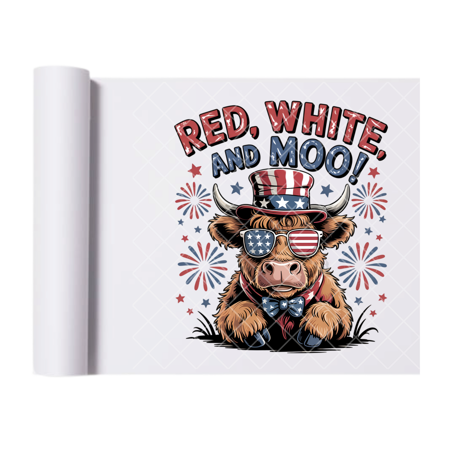 Red White And Moo Highland Cow - Direct Print Film Transfer for Trendy T-Shirts, Cotton, Polyester & Blends - High-Quality Print