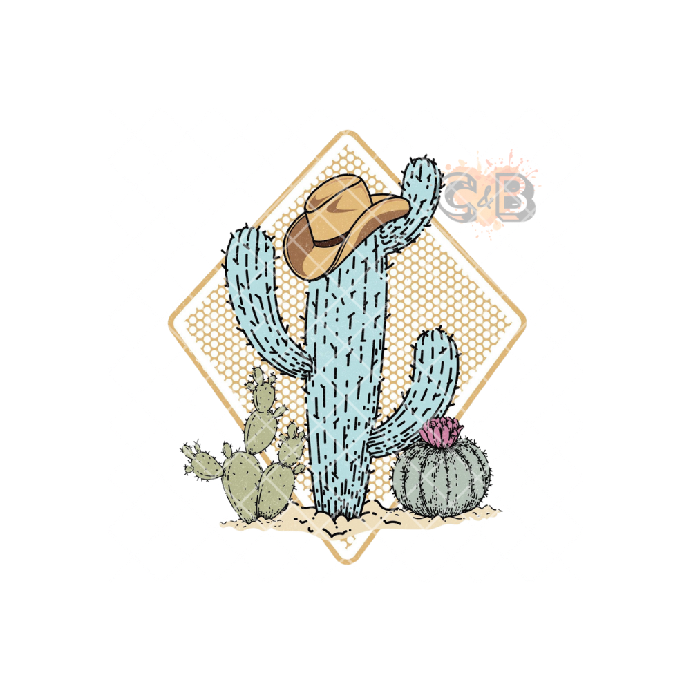 Cowboy Cactus Diamond Western PNG