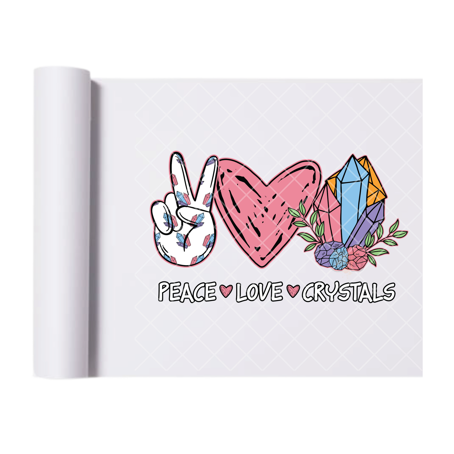 Peace Love Crystals - Direct Print Film Transfer for T-Shirts, Cotton, Polyester & Blends - High-Quality Print