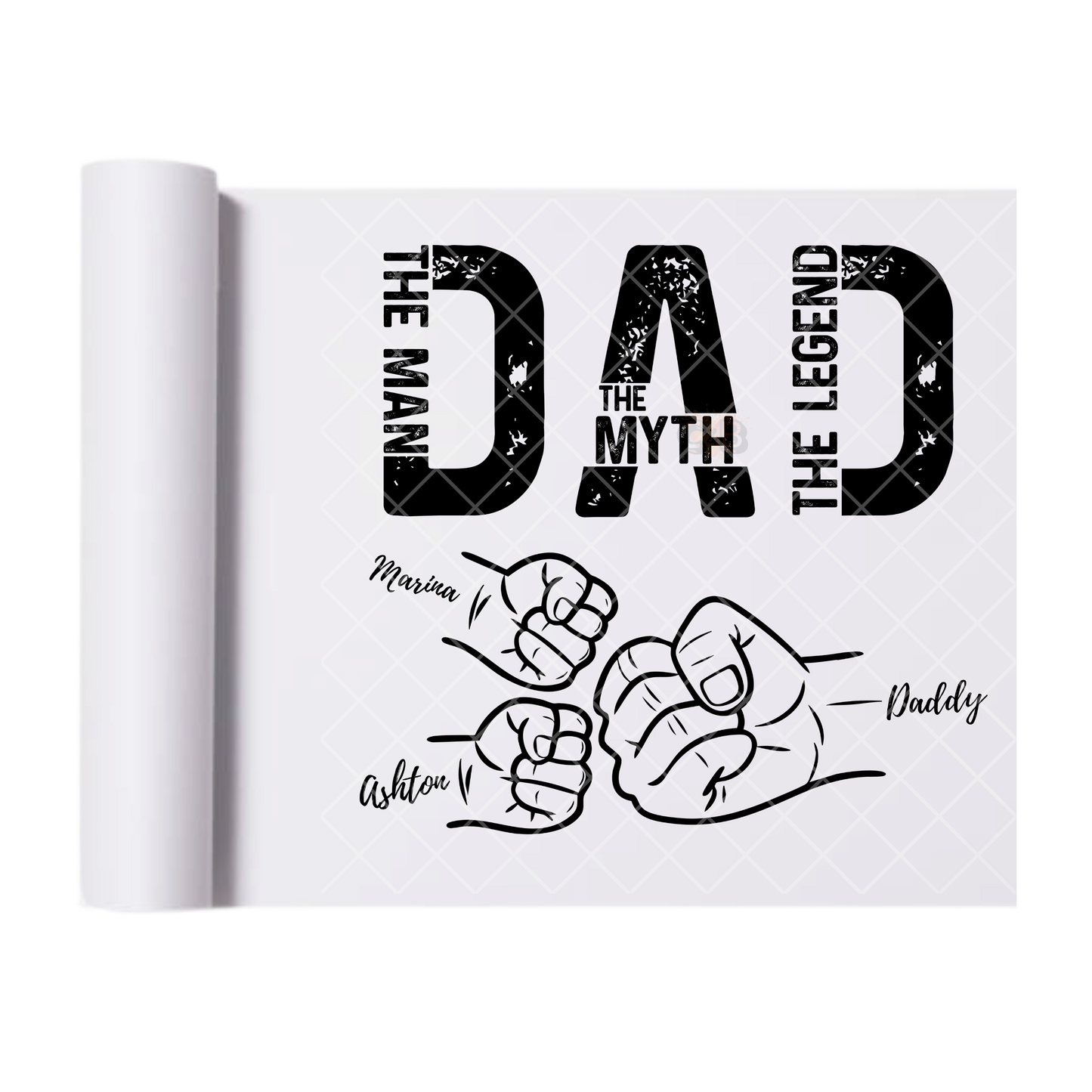The Man The Myth Dad Fist Bump - Direct Print Film Transfer for Trendy T-Shirts, Cotton, Polyester & Blends - High-Quality Print