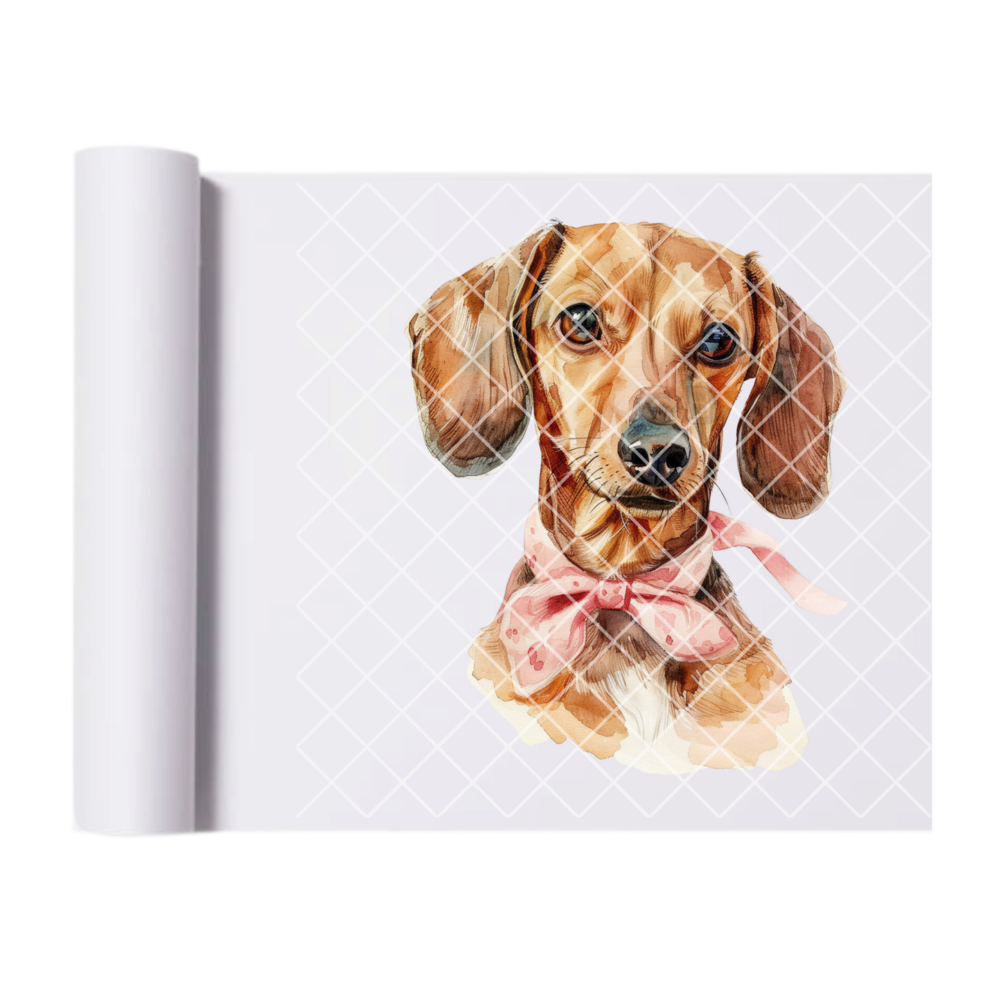 Dachshund with Pink Bow - Direct Print Film Transfer for T-Shirts, Cotton, Polyester & Blends - High-Quality DTF Print