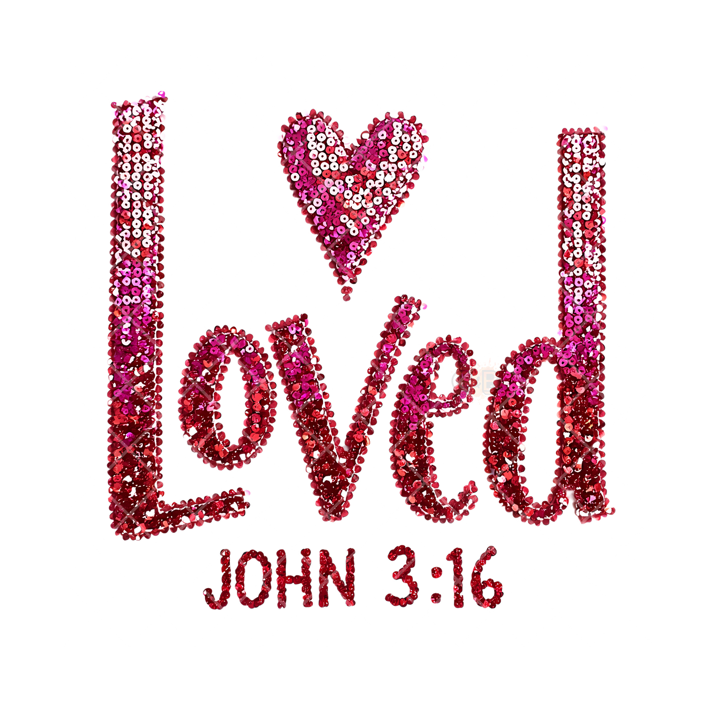 Loved John 3:16 Red Glitter PNG