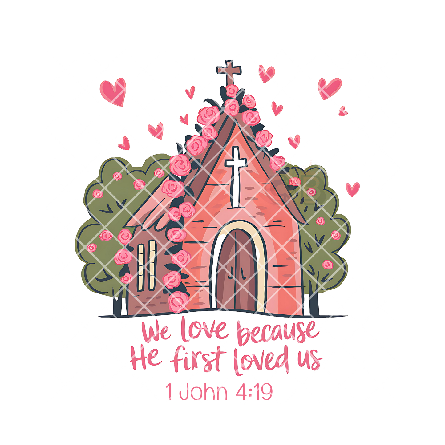 Pink church we love DTF film t shirt transfer