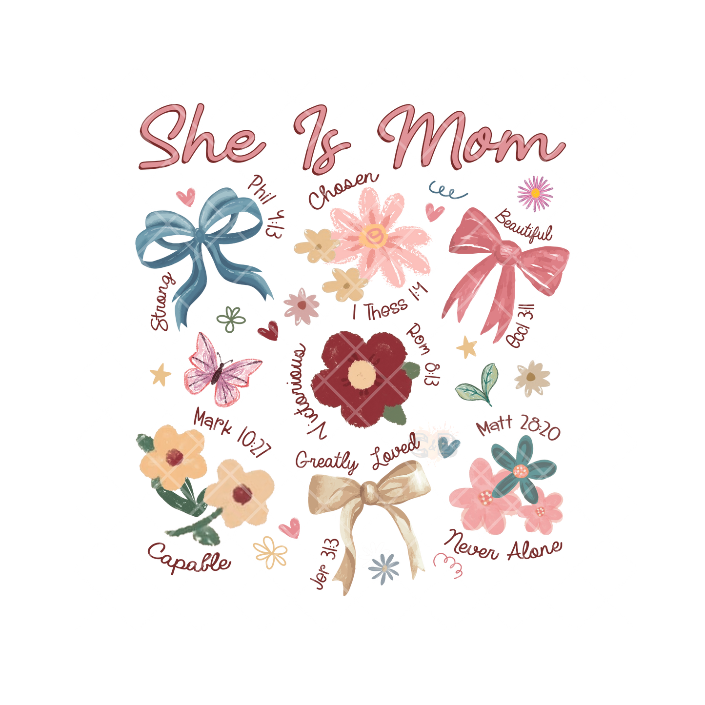 She Is Mom Bow Flower Collection PNG