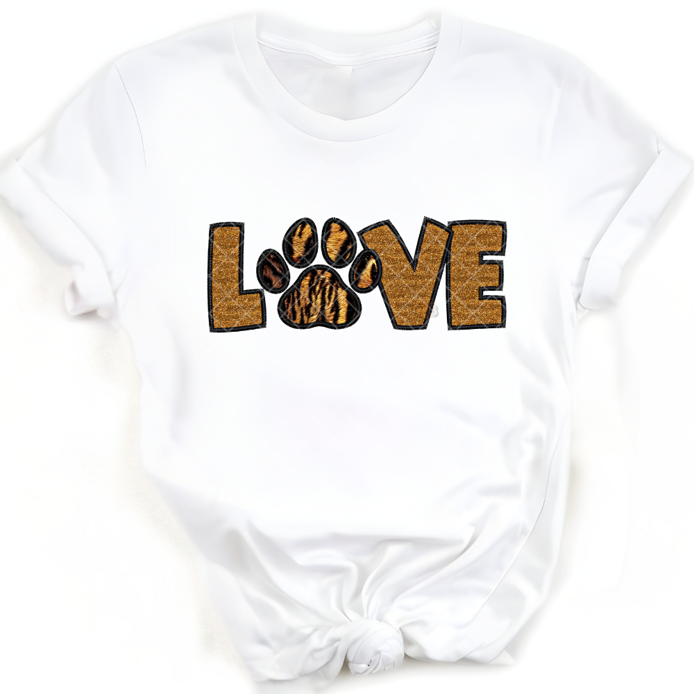 Love Paw Print Tiger Gold Embroidery PNG