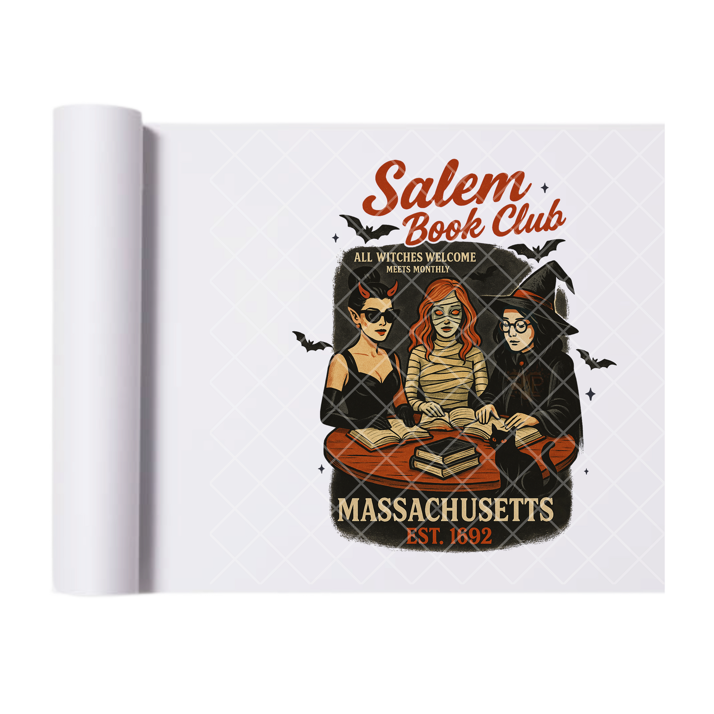 Salem Book Club Mass - Ready To Press Print Transfer for Apparel, Cotton, Polyester & Blends - High-Quality Print- Commercial Grade