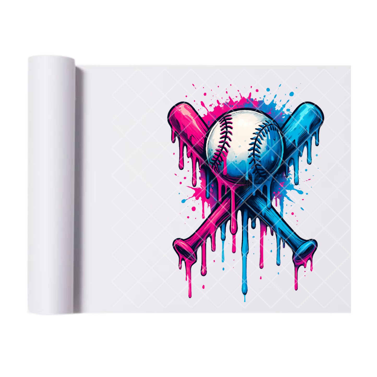 Pink Blue Drip Baseball Club - Direct Print Film Transfer for T-Shirts, Cotton, Polyester & Blends - High-Quality Print