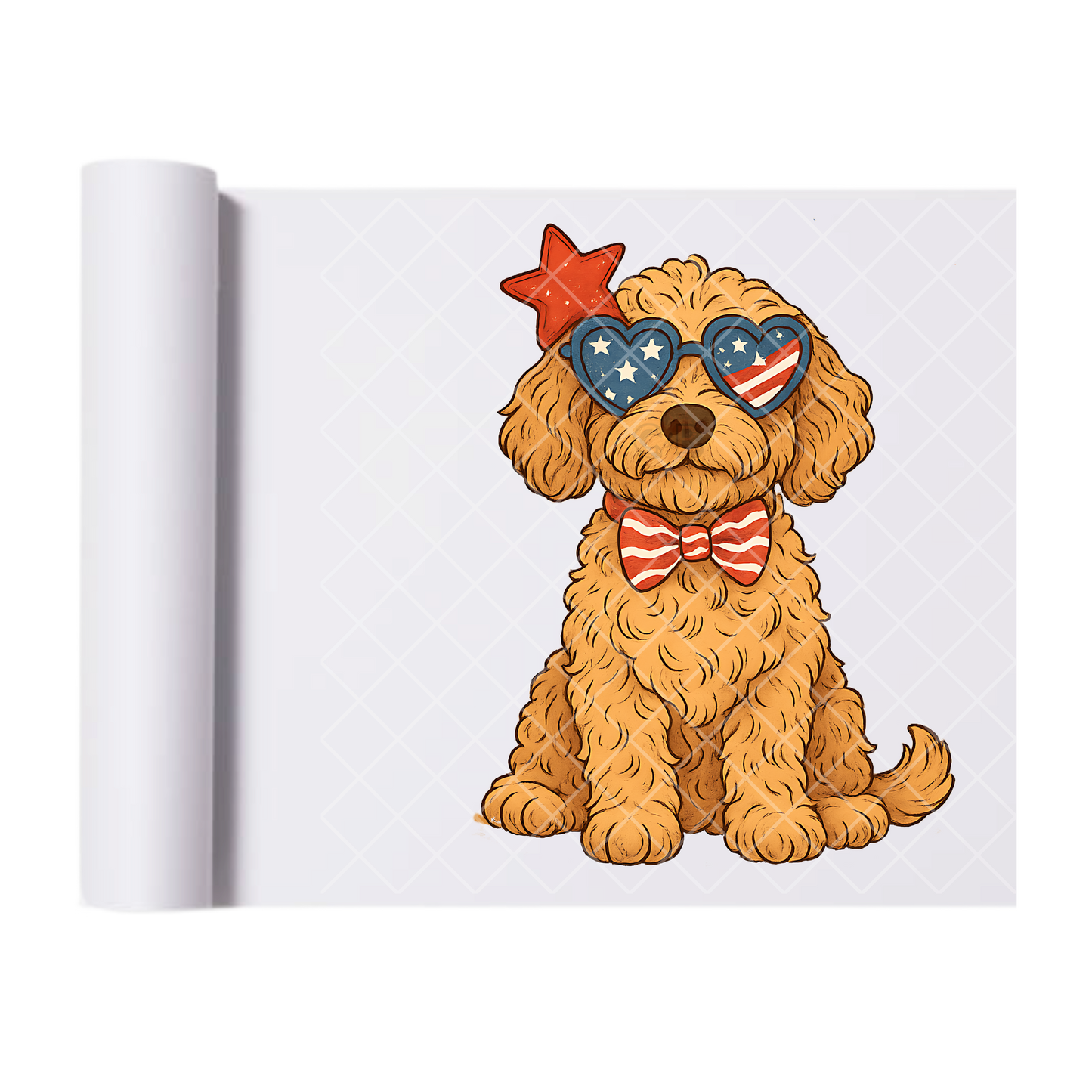 Pup with Flag Shades Red Star - Direct Print Film Transfer for Trendy T-Shirts, Cotton, Polyester & Blends - High-Quality Print