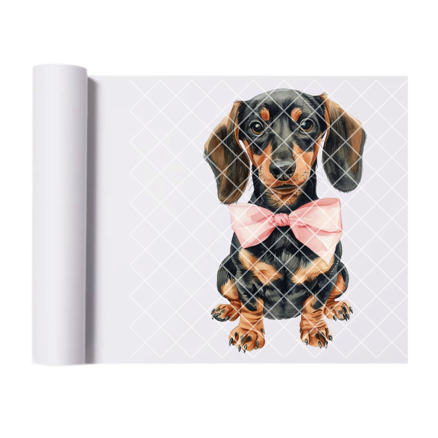 Dachshund Black With Pink Bow - Direct Print Film Transfer for T-Shirts, Cotton, Polyester & Blends - High-Quality DTF Print