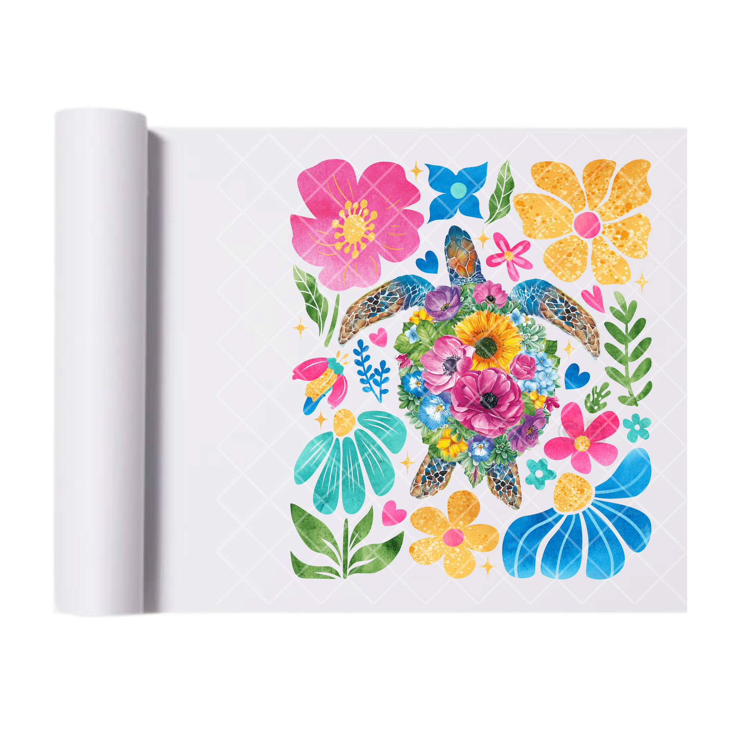 Water Color Sea Turtle Flowers - Direct Print Film Transfer for Trendy T-Shirts, Cotton, Polyester & Blends - High-Quality Print