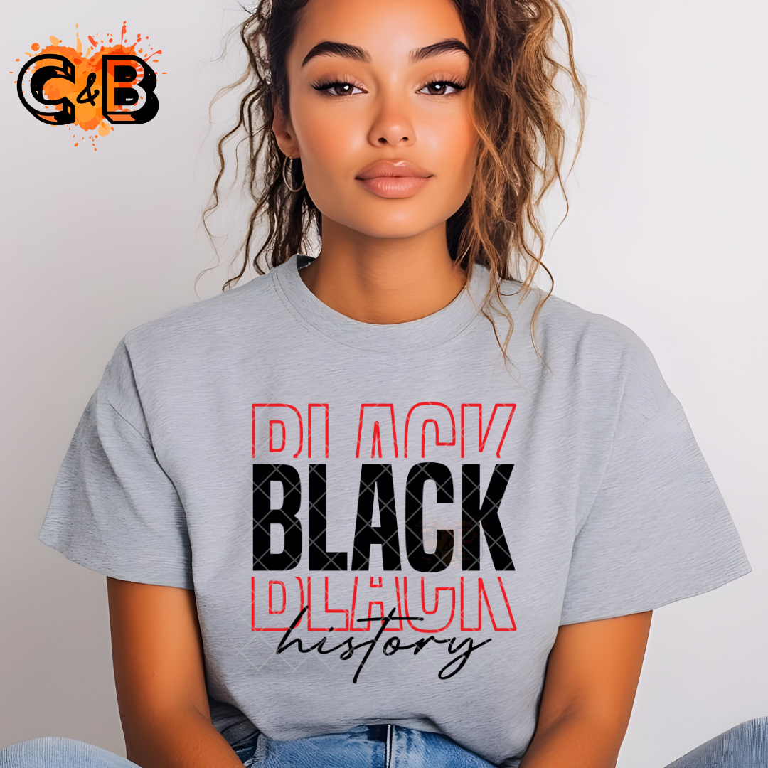 Black history bold font red accent DTF transfers for T-shirts