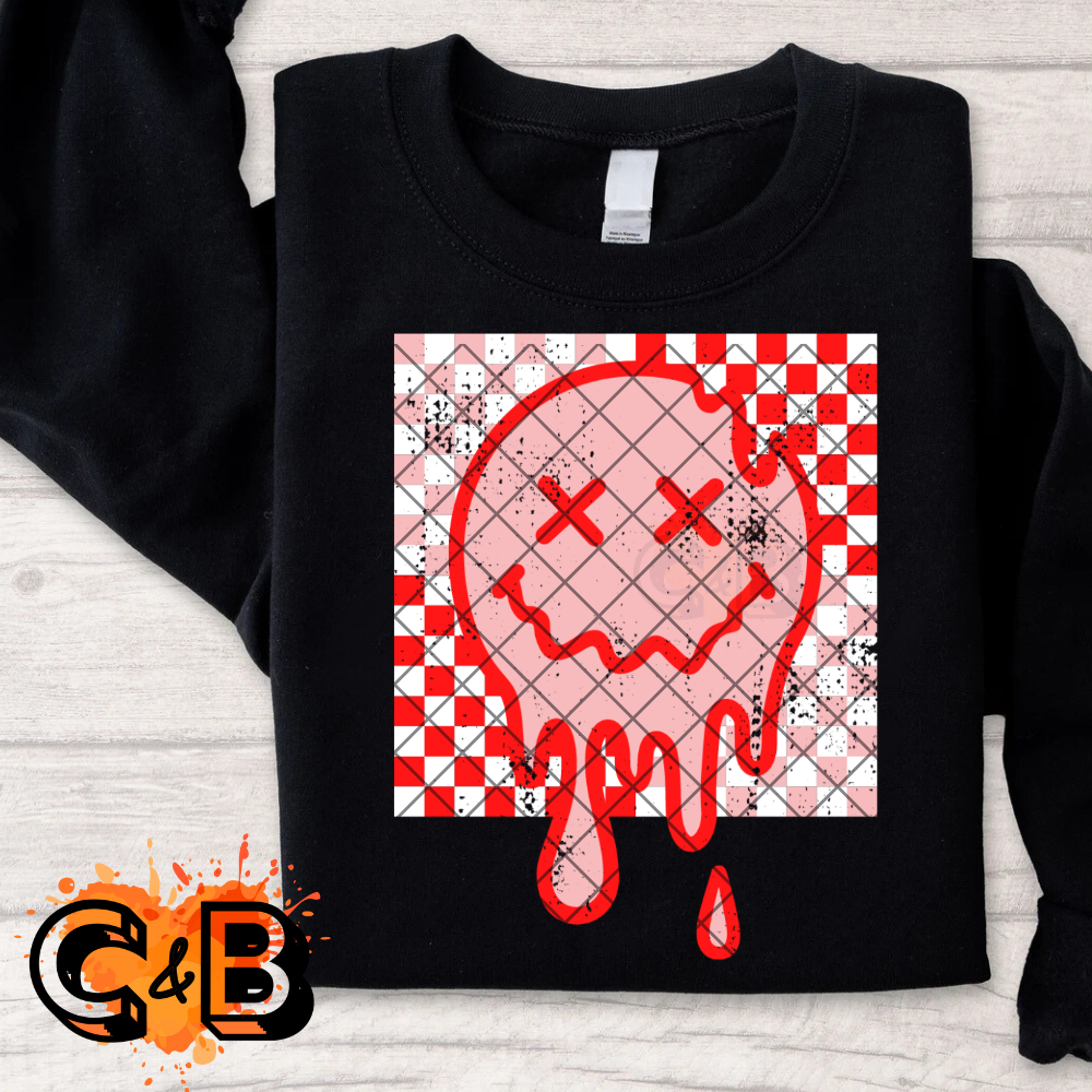 Trippy smiley checkered red PNG