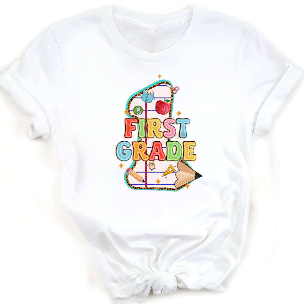 First Grade Pencil 1 - Direct Print Film Transfer for T-Shirts, Cotton, Polyester & Blends - High-Quality Print