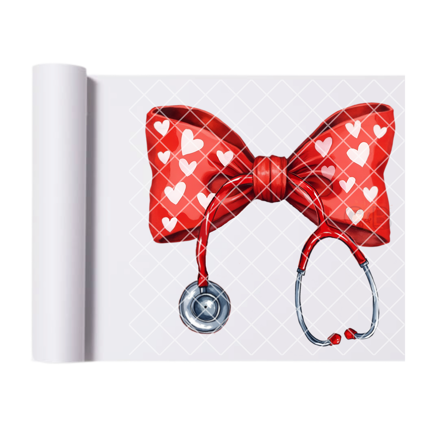 Heart bow with stethoscope DTF film t shirt transfer