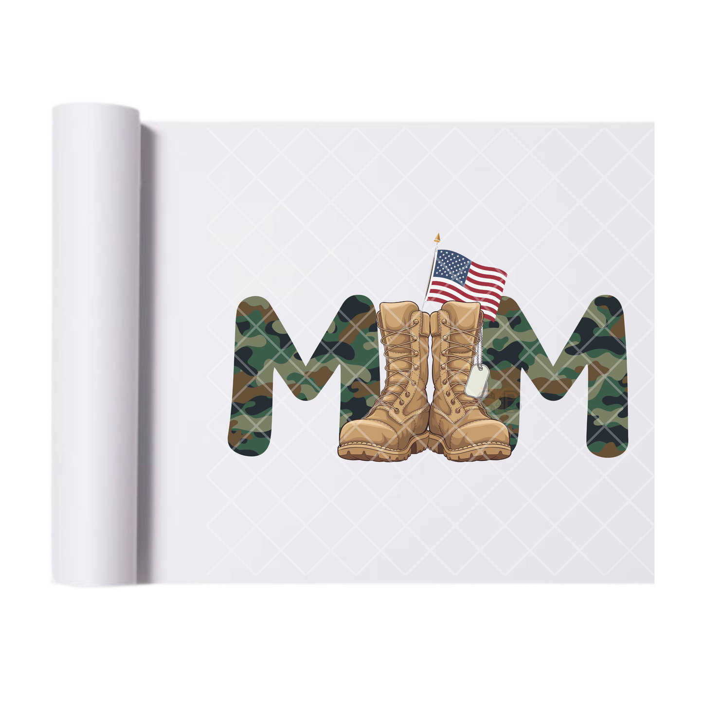Military Mom Boots Flag - Direct Print Film Transfer for T-Shirts, Cotton, Polyester & Blends - High-Quality Print