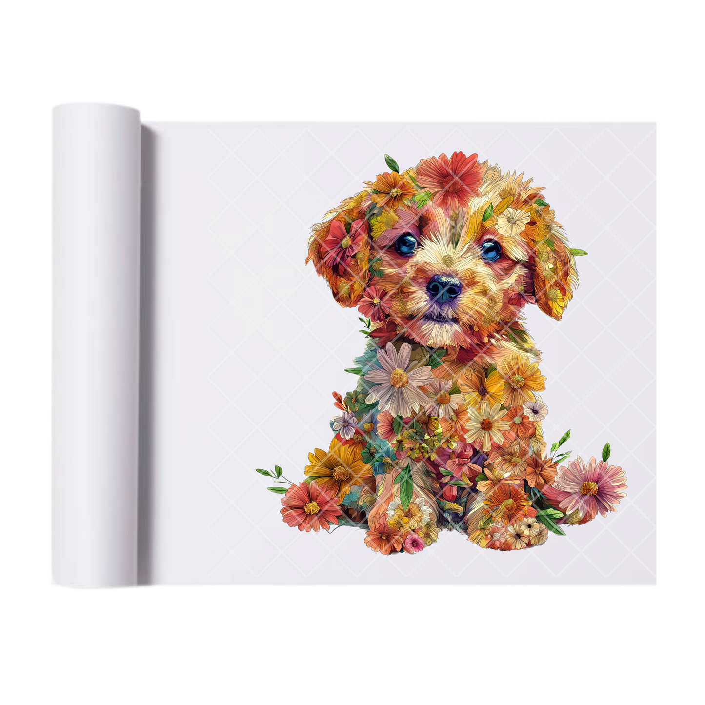 Floral Labrador Puppy - Direct Print Film Transfer for Trendy T-Shirts, Cotton, Polyester & Blends - High-Quality Print