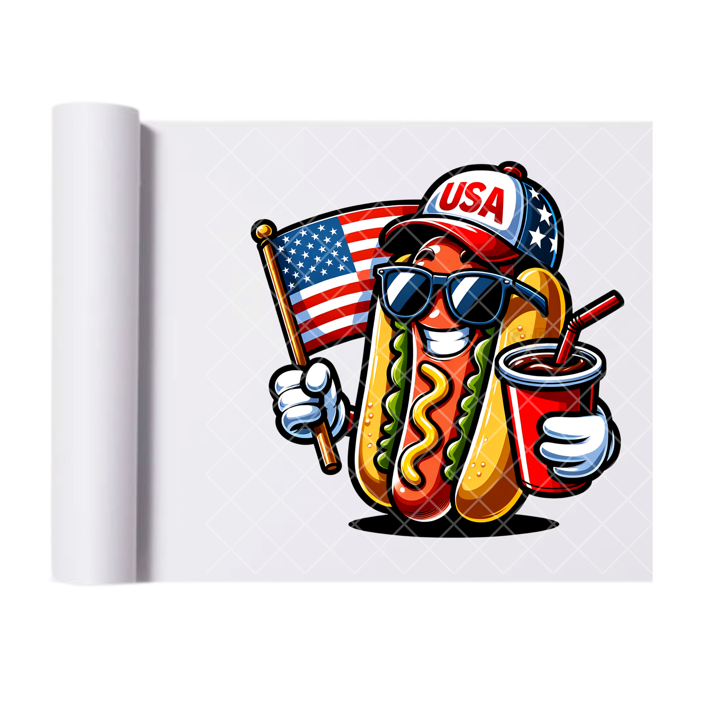 USA Hotdog Guy With Flag - Direct Print Film Transfer for Trendy T-Shirts, Cotton, Polyester & Blends - High-Quality Print