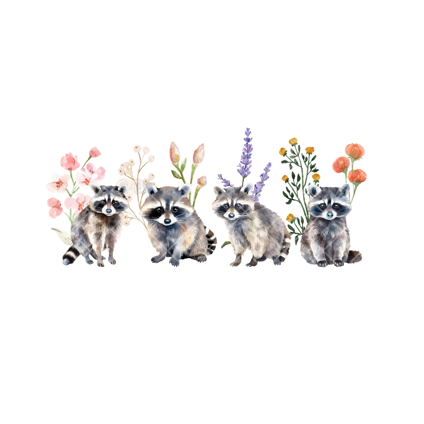 Wildflower Racoons PNG