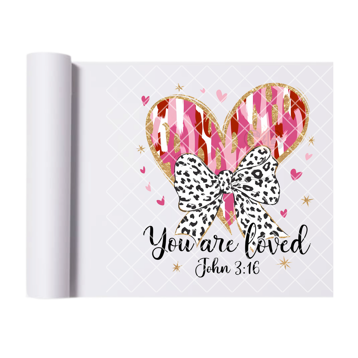You are loved heart and bow DTF film t shirt transfer