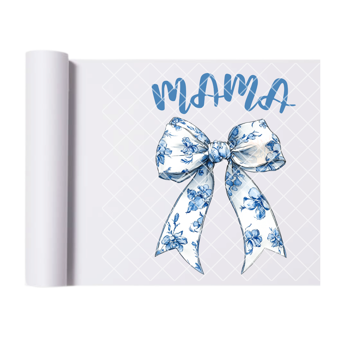 Blue and white mama bow DTF film t shirt transfer