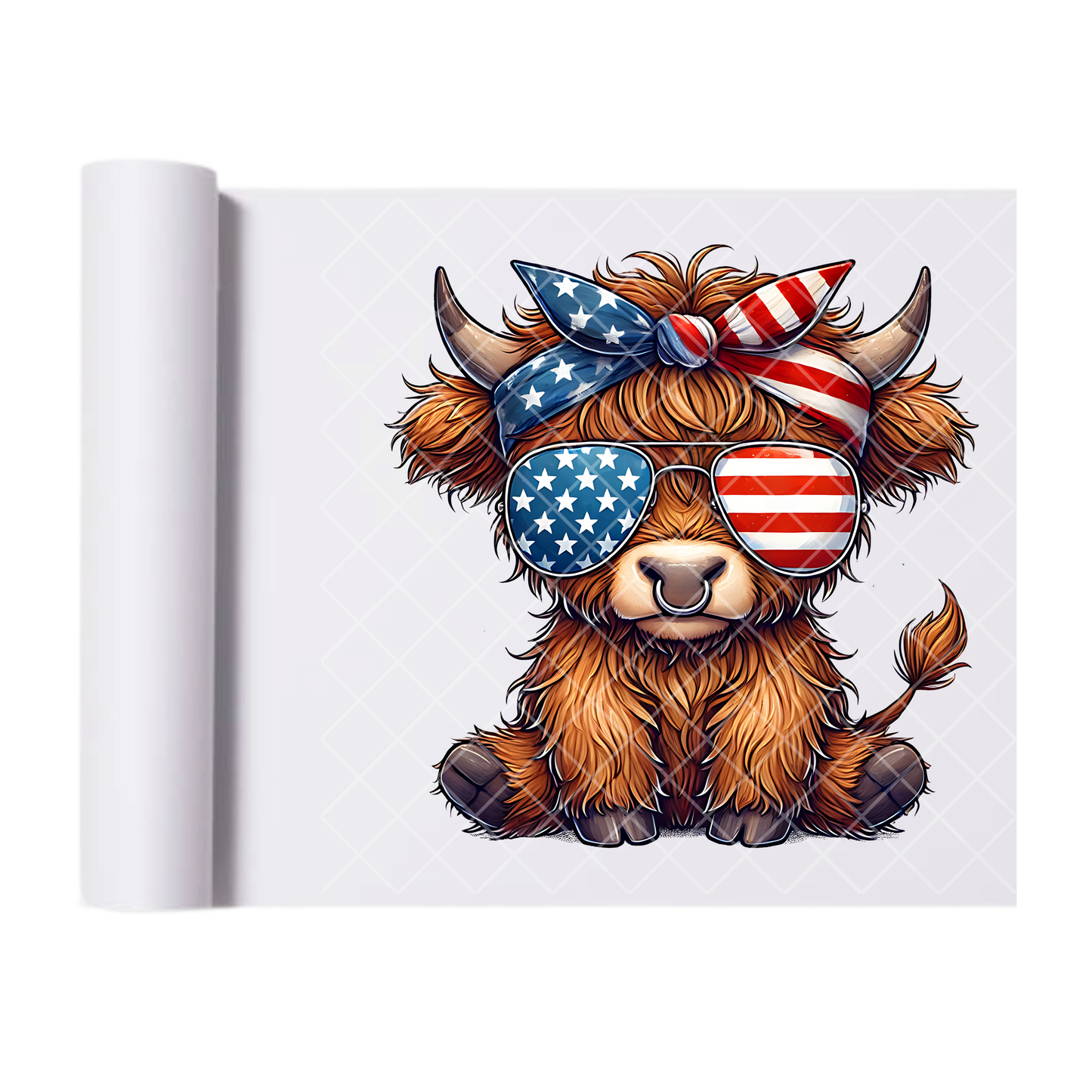 Highland Cow Patriotic Glasses - Direct Print Film Transfer for Trendy T-Shirts, Cotton, Polyester & Blends - High-Quality Print