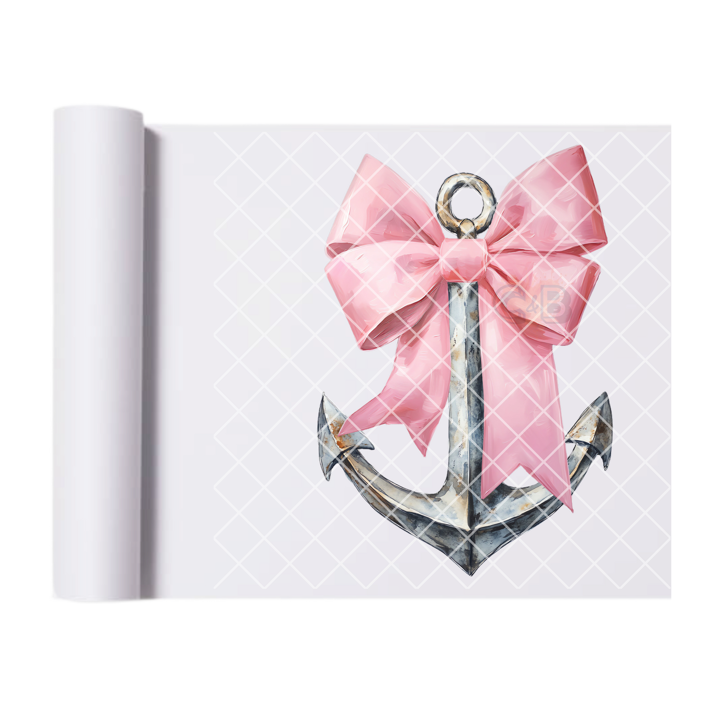 Anchor With Pink Bow - Direct Print Film Transfer for T-Shirts, Cotton, Polyester & Blends - High-Quality DTF Print